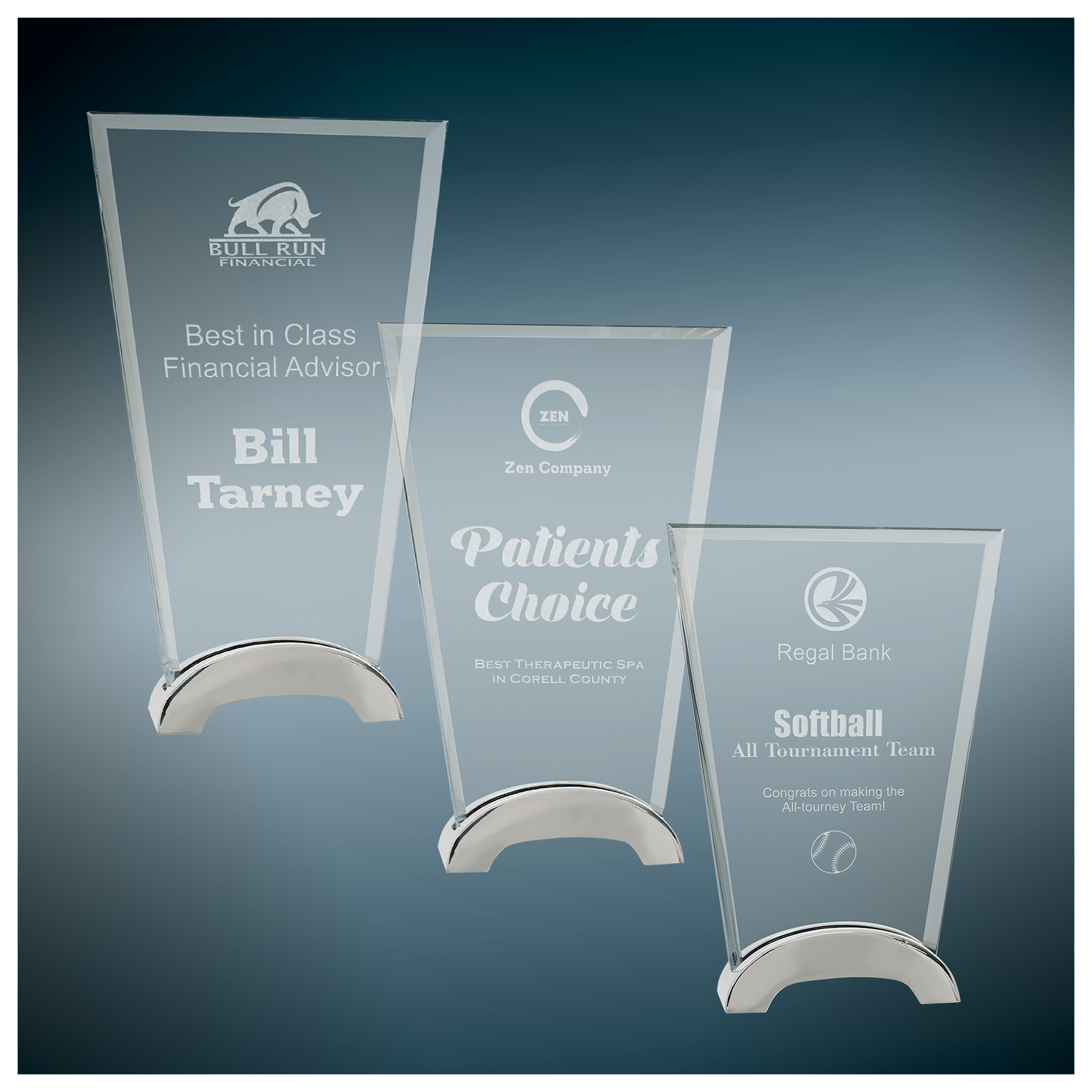 Premier Platinum Glass Fan Award with Arch Metal Base Sample Set