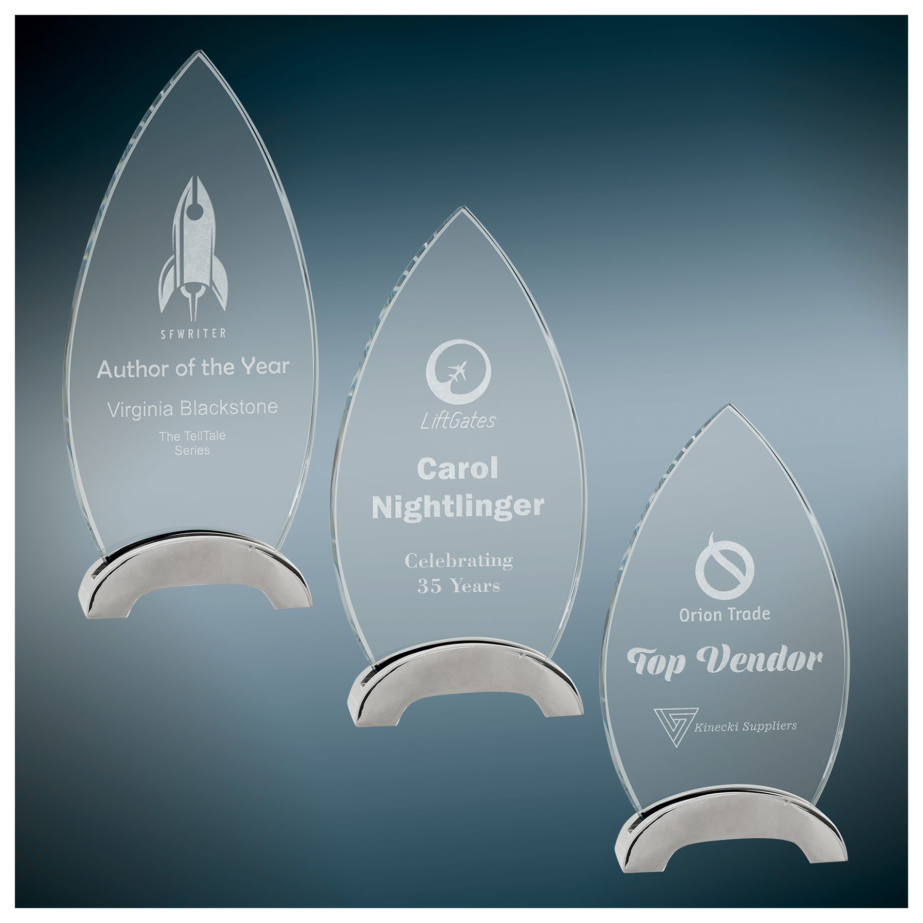 Premier Platinum Glass Oval Award with Arch Metal Base Sample Set