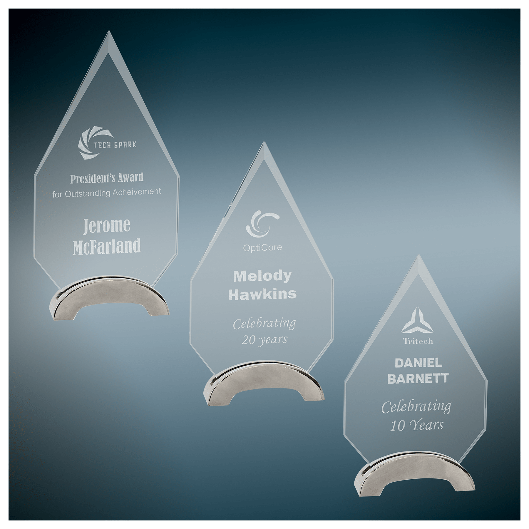 Premier Platinum Glass Diamond Award with Arch Metal Base Sample Set