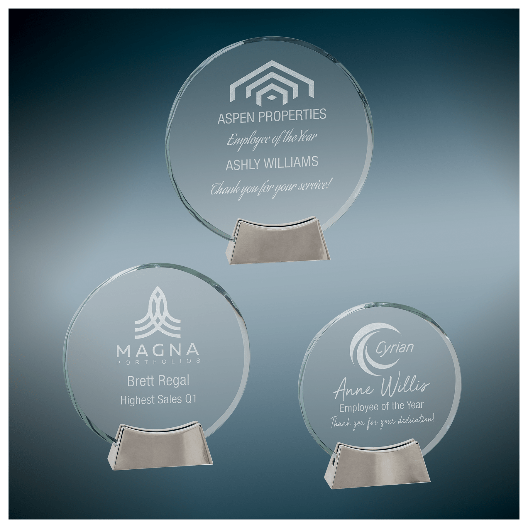 Premier Platinum Glass Round Award with Full Metal Base Sample Set