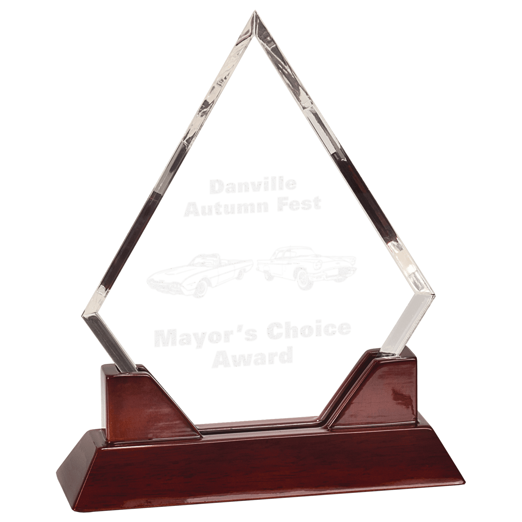 Diamond Acrylic Award with Rosewood Piano Finish Base