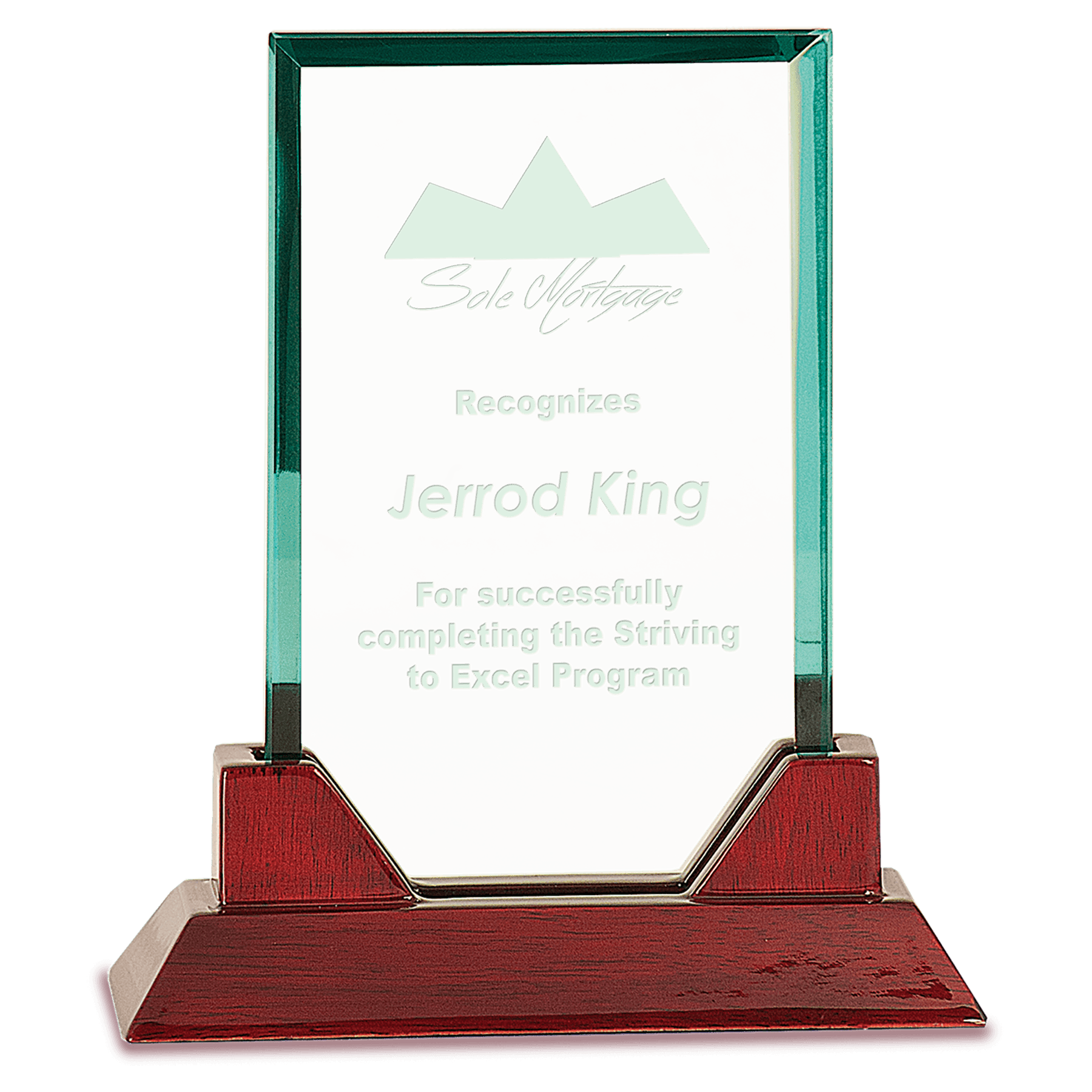 Jade Rectangle Prestige Glass with Rosewood Piano Finish Base