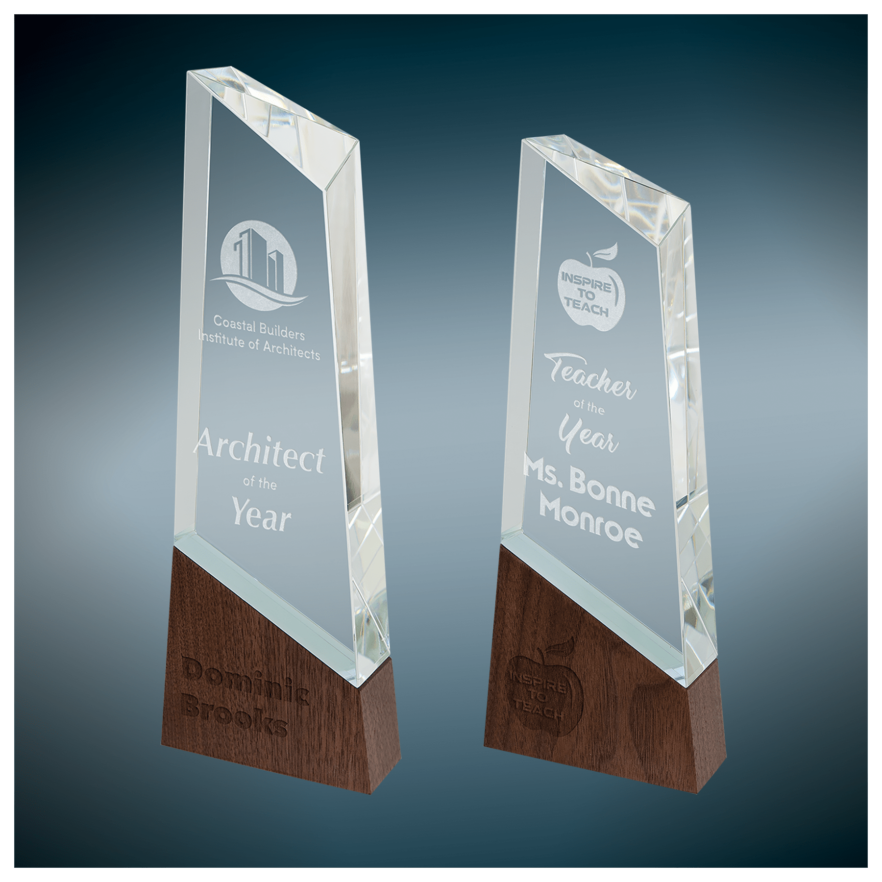 Sierra Glass Peak Award with Walnut Base Sample Set