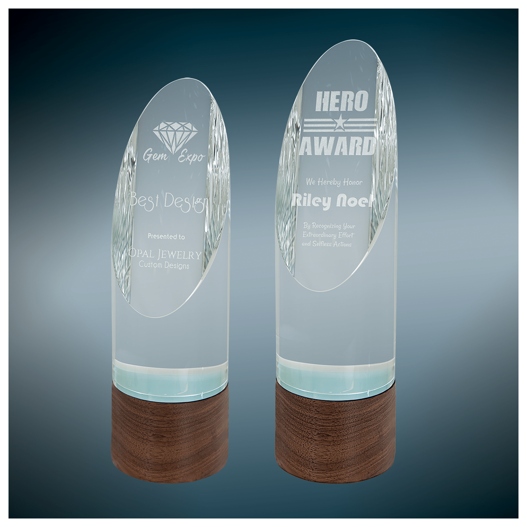 Sierra Glass Cylinder Award with Walnut Base Sample Set