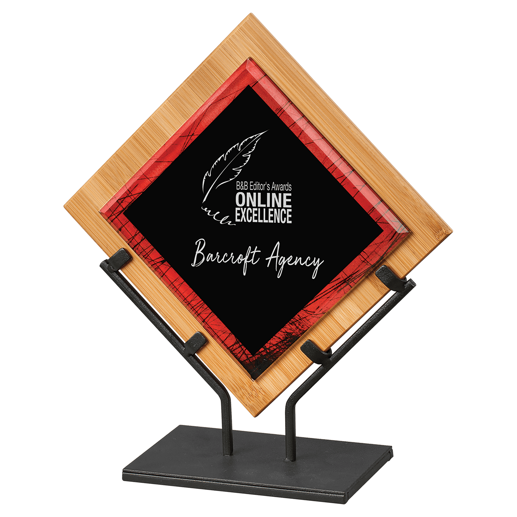 Red Galaxy Acrylic with Bamboo Plaque and Iron Stand