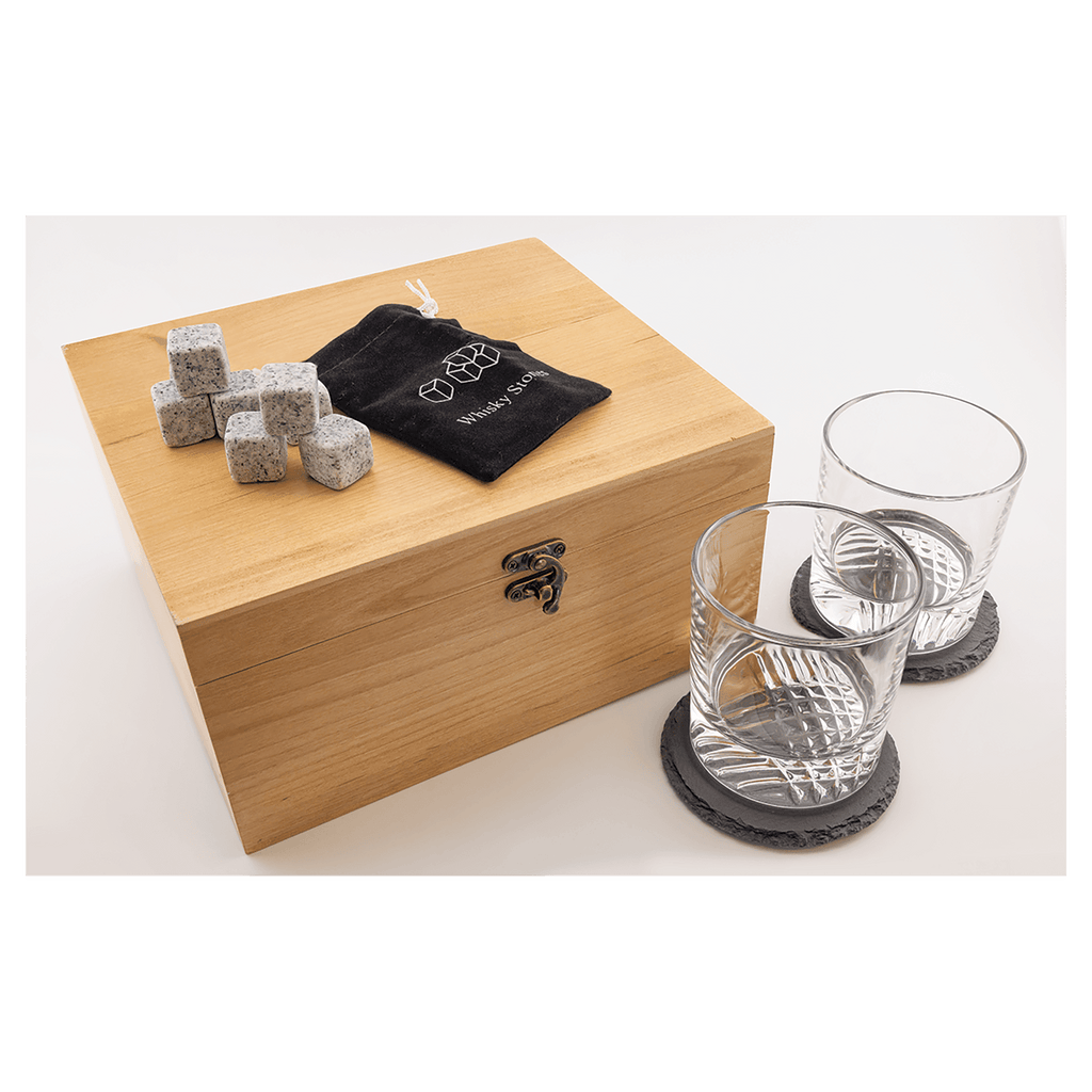 Custom Engraved Whiskey Gift Set with Wooden Box