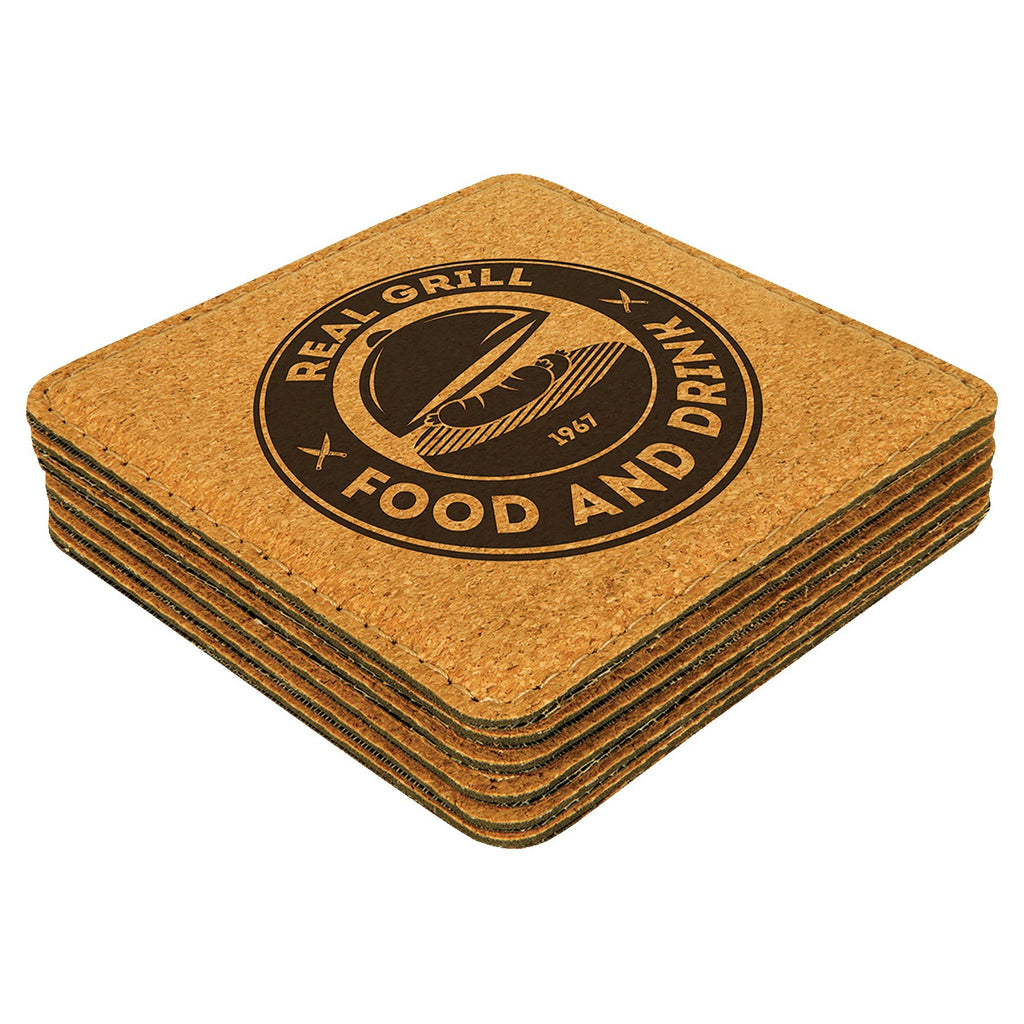 Custom Laser Engravable Leatherette Coaster - Square