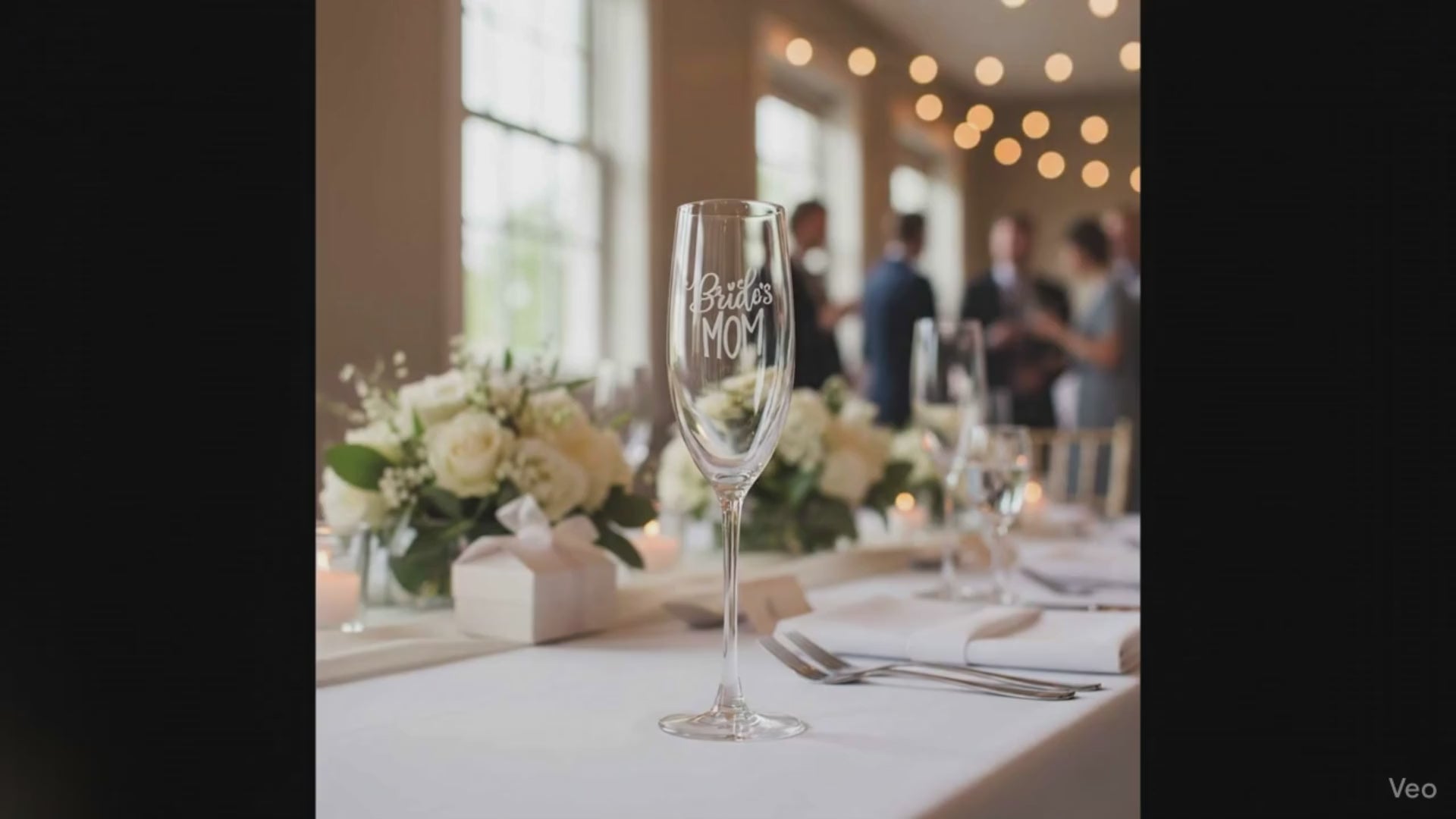 Video of Champagne being poured into engraved champagne flutes