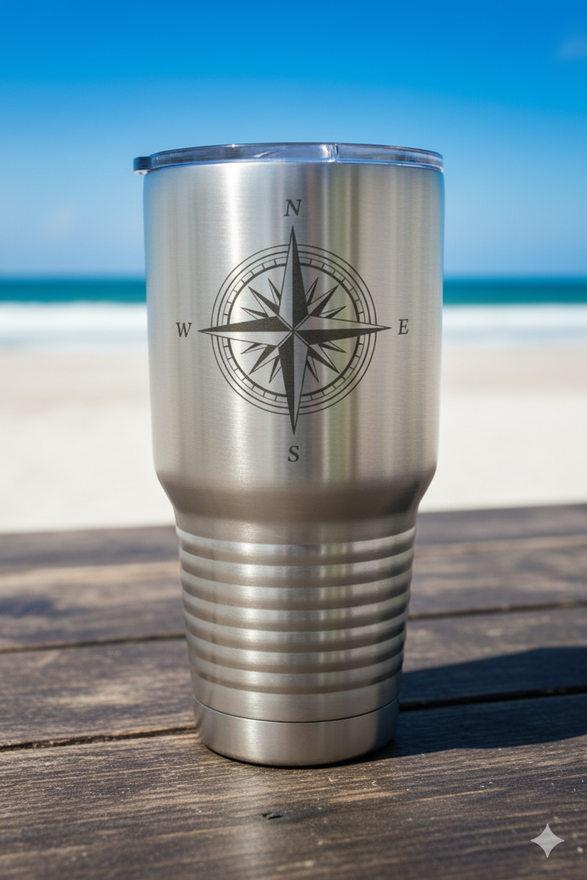 A clean, plain 30oz stainless steel tumbler on a white background, ready for custom engraving.