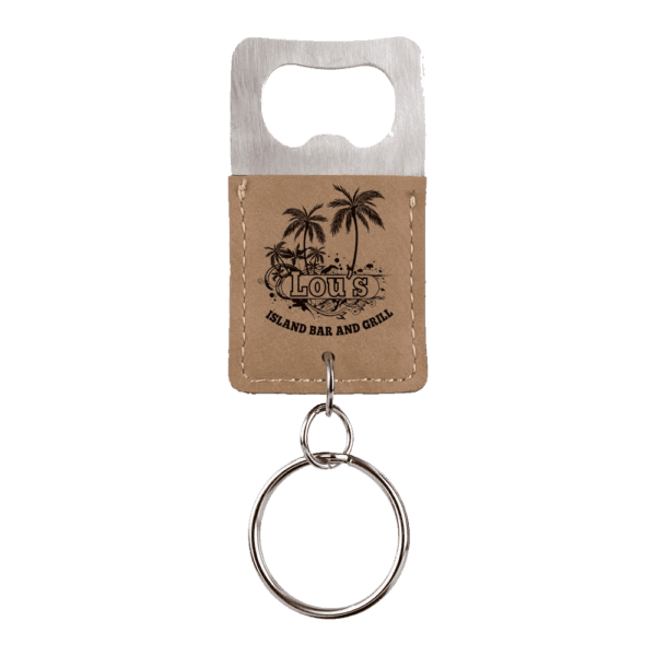 2" Long Leatherette Bottle Opener Key Chain - Rectangle