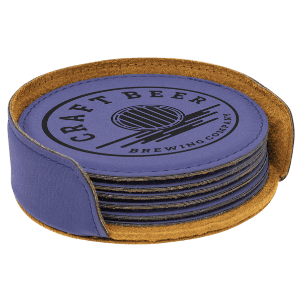 Round Leatherette Coaster Set - Image 2