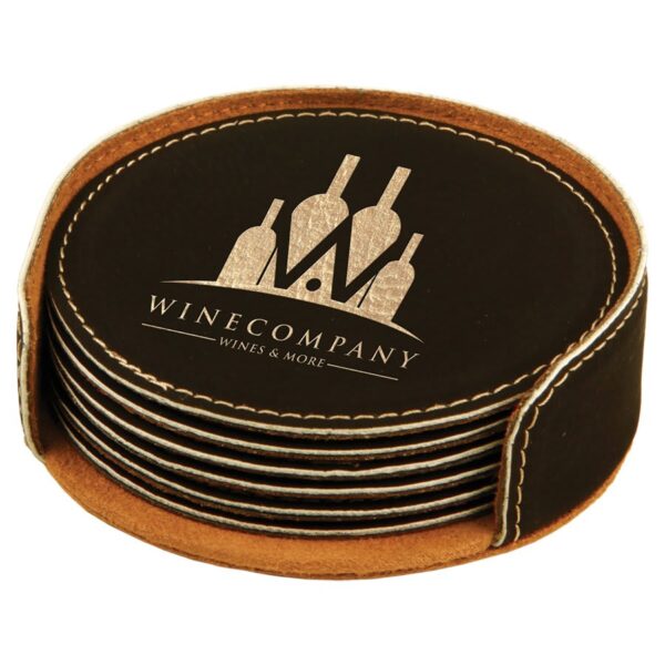 Round Leatherette Coaster Set - Image 6