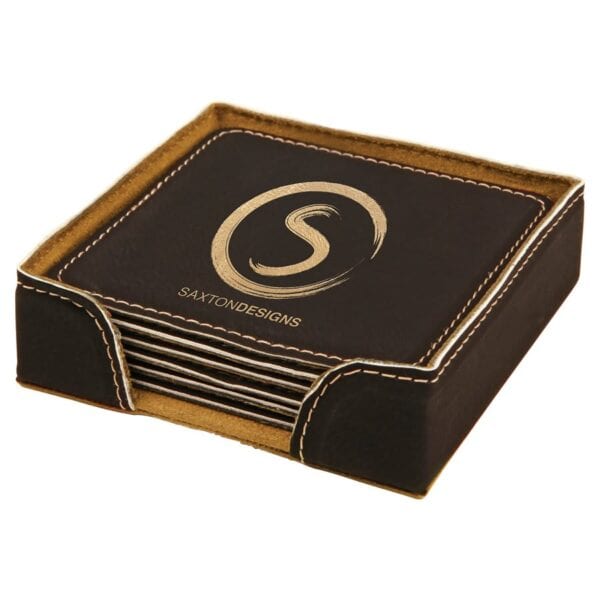 Square Leatherette Coaster Set - Image 7