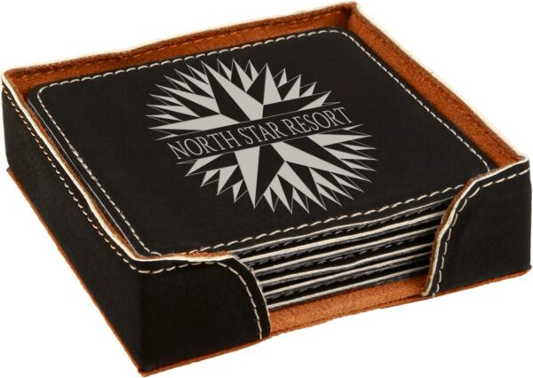 Square Leatherette Coaster Set - Image 9