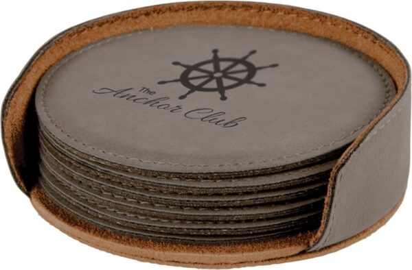 Round Leatherette Coaster Set - Image 9