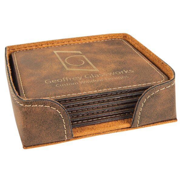 Square Leatherette Coaster Set - Image 13